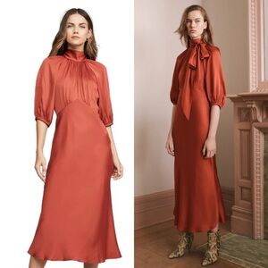 Rebecca Taylor Satin Neck Tie Midi Dress
